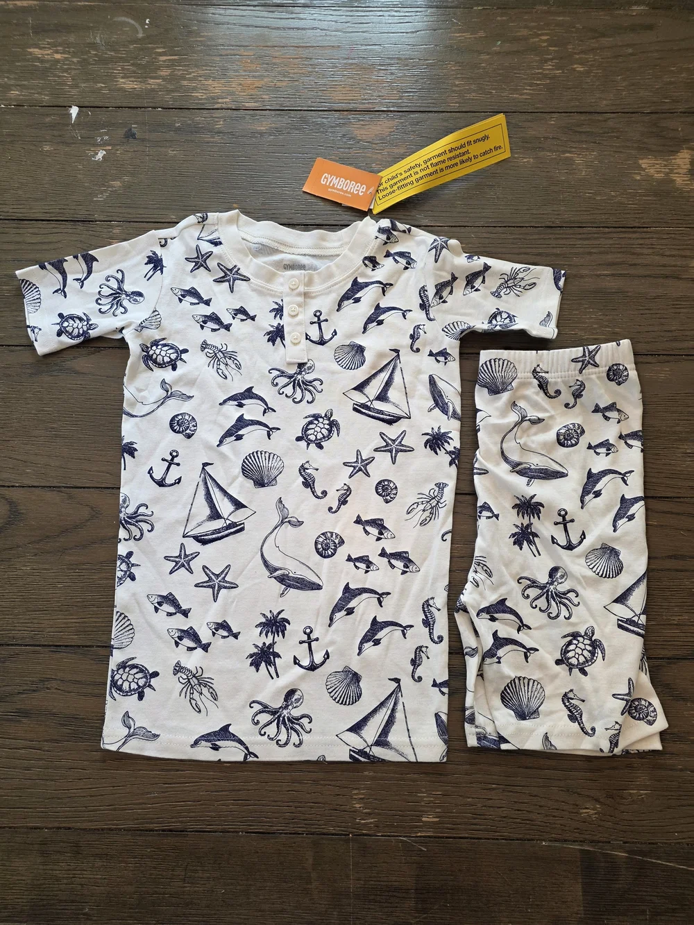 Gymboree Nautical Print Toddler Pajama Set - White & Navy Size 8
